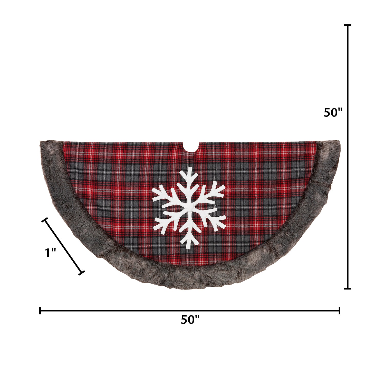 Snowflake Christmas Holiday Tree Skirt, Faux Fur Buffalo Plaid